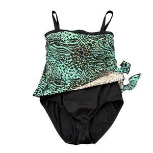 Maxine of Hollywood Tankini One Piece Swimsuit Size 10 Animal Print Side Tie